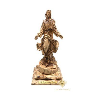 Olive Wood Jesus Resurrection Statue Hand Carved in Bethlehem | Christian Religious Decor, Easter Gift