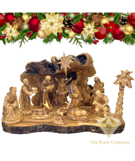 Christmas Nativity Set Olive Wood Hand Carved, Saint Joseph Holding Baby Jesus