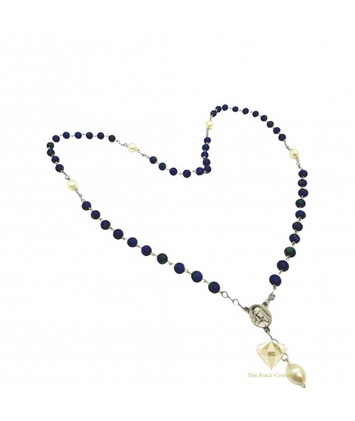 Azurite Stone Rosary Handmade Catholic Prayer Beads | Holy Land Rosary from Jerusalem | Christian Gift for Him & Her | Deep Blue Healing Rosary